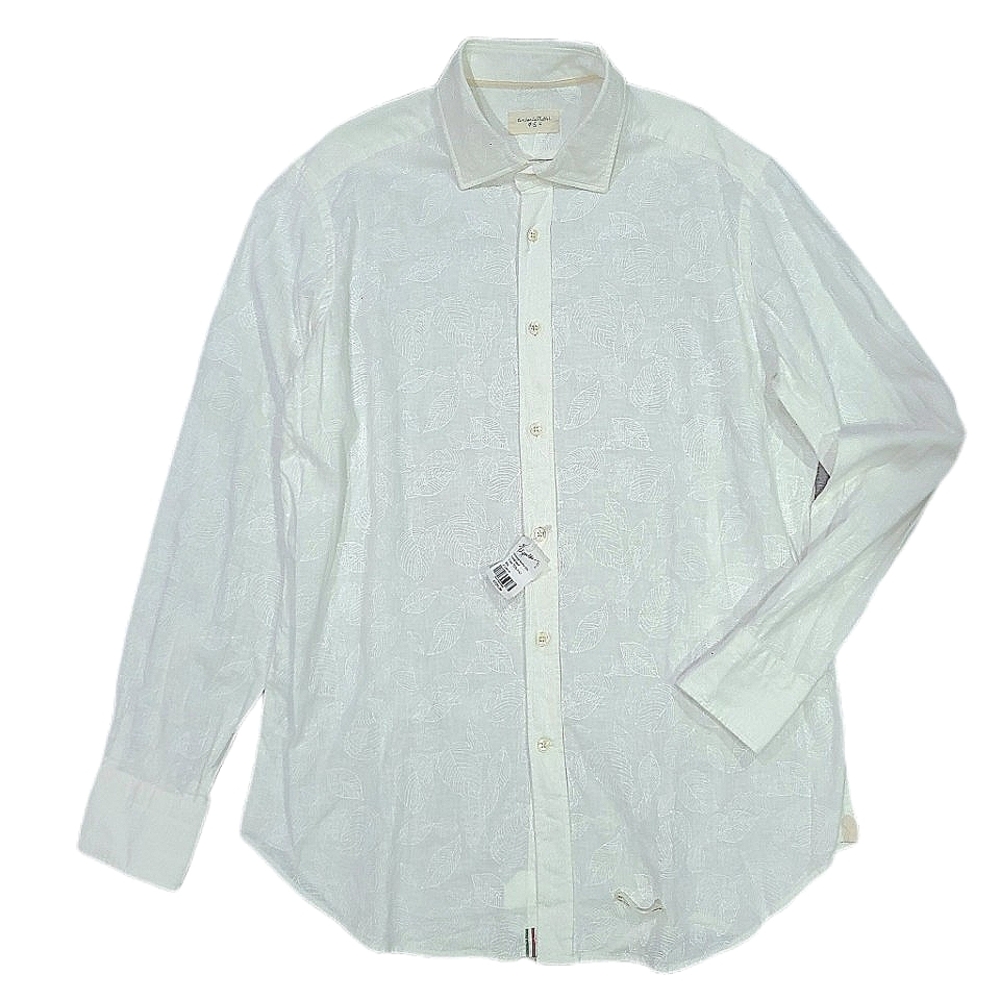 Tintoria Mattei 954 Italian Fitted White/Creme Tonal Linen Shirt 44 17.5